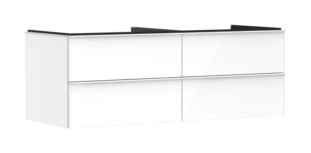 Waschtischunterschrank in Weiß mit 4 Schubkästen, hergestellt von Hansgrohe. Glatte Oberfläche, geeignet für Konsolen und Aufsatzwaschtisch.